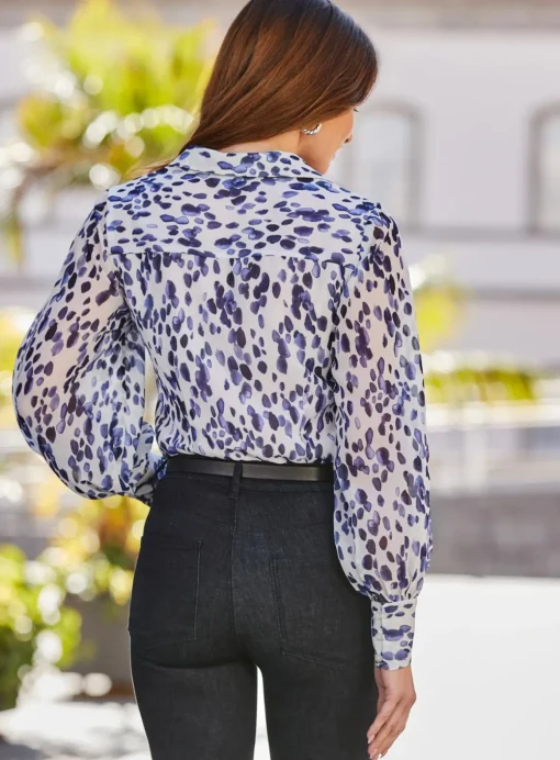 SOSANDAR Blue & White Spot Print Shirt 6