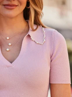 SOSANDAR Blush Pink Sparkle Pearl Collar Detail Knitted Top 16