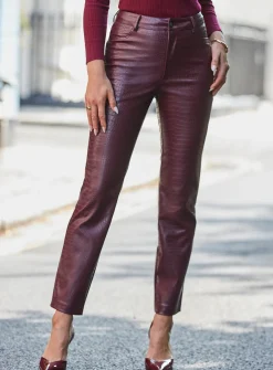 SOSANDAR Burgundy Croc Faux Leather Straight Leg Trouser 6