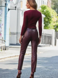 SOSANDAR Burgundy Croc Faux Leather Straight Leg Trouser 6