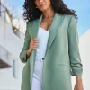 SOSANDAR Light Khaki Green Longline Relaxed Blazer 6
