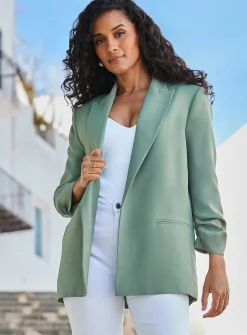 SOSANDAR Light Khaki Green Longline Relaxed Blazer 6