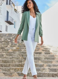 SOSANDAR Light Khaki Green Longline Relaxed Blazer 6