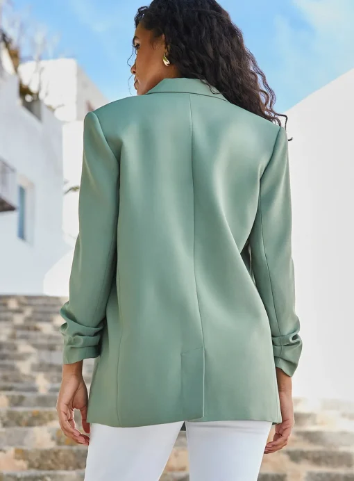 SOSANDAR Light Khaki Green Longline Relaxed Blazer 6