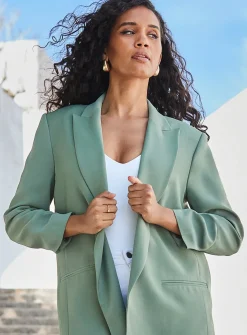 SOSANDAR Light Khaki Green Longline Relaxed Blazer 6
