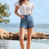 SOSANDAR Mid Blue Denim A Line Shorts 14