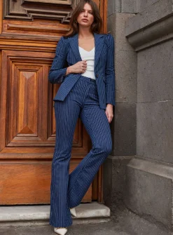 SOSANDAR Navy Blue Pinstripe Kickflare Jean 18