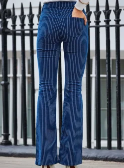 SOSANDAR Navy Blue Pinstripe Kickflare Jean 18
