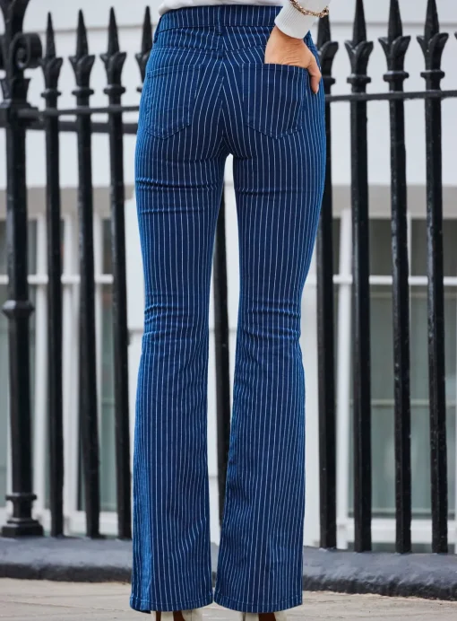 SOSANDAR Navy Blue Pinstripe Kickflare Jean 18