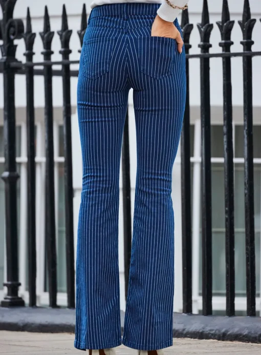 SOSANDAR Navy Blue Pinstripe Kickflare Jean 18
