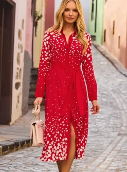 SOSANDAR Red & White Geometric Print Shirt Dress 12