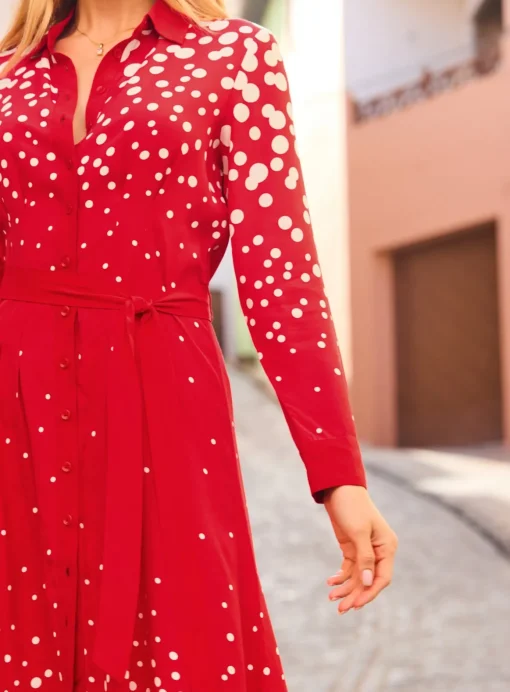 SOSANDAR Red & White Geometric Print Shirt Dress 12