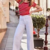 SOSANDAR Red & White Striped Boat Neck Top M