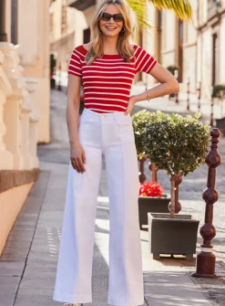 SOSANDAR Red & White Striped Boat Neck Top M