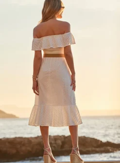 SOSANDAR White Broderie Detail Belted Bardot Dress 12