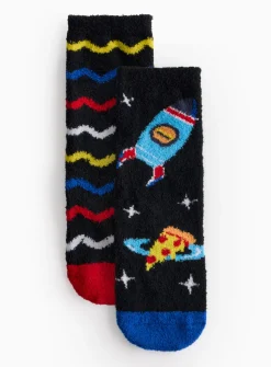 Space Pizza Printed Cosy Socks 2 6-8.5