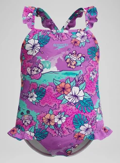 SPEEDO Girls Learn To Swim Printed Frill Thinstrap Swimsuit 6 years