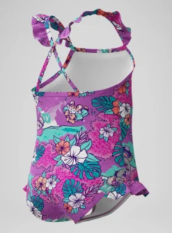 SPEEDO Girls Learn To Swim Printed Frill Thinstrap Swimsuit 6 years