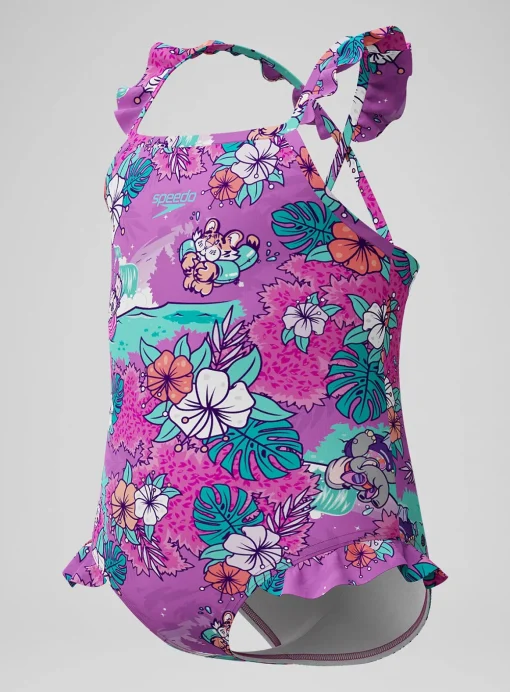 SPEEDO Girls Learn To Swim Printed Frill Thinstrap Swimsuit 6 years