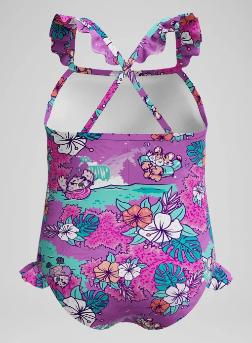 SPEEDO Girls Learn To Swim Printed Frill Thinstrap Swimsuit 6 years