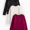 Star Bow Print & Plain Long Sleeve Top 3 Pack 7 years