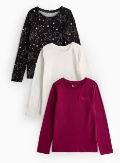 Star Bow Print & Plain Long Sleeve Top 3 Pack 7 years
