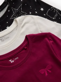 Star Bow Print & Plain Long Sleeve Top 3 Pack 7 years