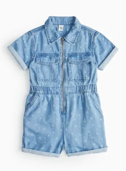 Star Print Short Sleeve Denim Playsuit 8 years
