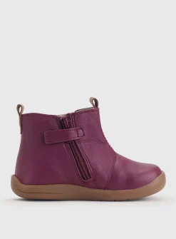 START-RITE Avenue Red/Plim Leather Zip Up First Chelsea Boots 8 Infant