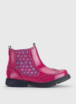 START-RITE Chelsea Brogue Cherry Red Patent Leather Zip Up Boots 1