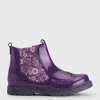 START-RITE Chelsea Brogue Blackcurrant/Floral Glitter Patent Leather Zip Up Boots 1.5