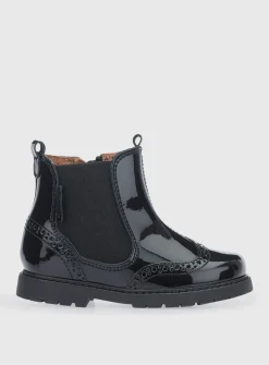 START-RITE Chelsea Brogue Black Patent Leather Zip Up Boots 1
