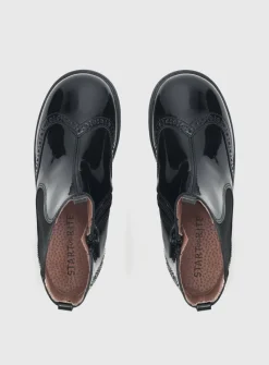 START-RITE Chelsea Brogue Black Patent Leather Zip Up Boots 1