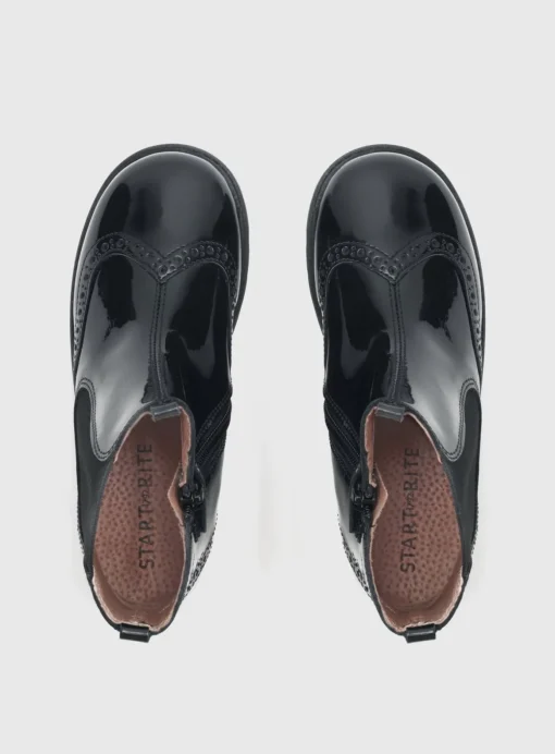 START-RITE Chelsea Brogue Black Patent Leather Zip Up Boots 1