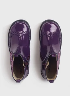 START-RITE Chelsea Brogue Blackcurrant/Floral Glitter Patent Leather Zip Up Boots 1.5