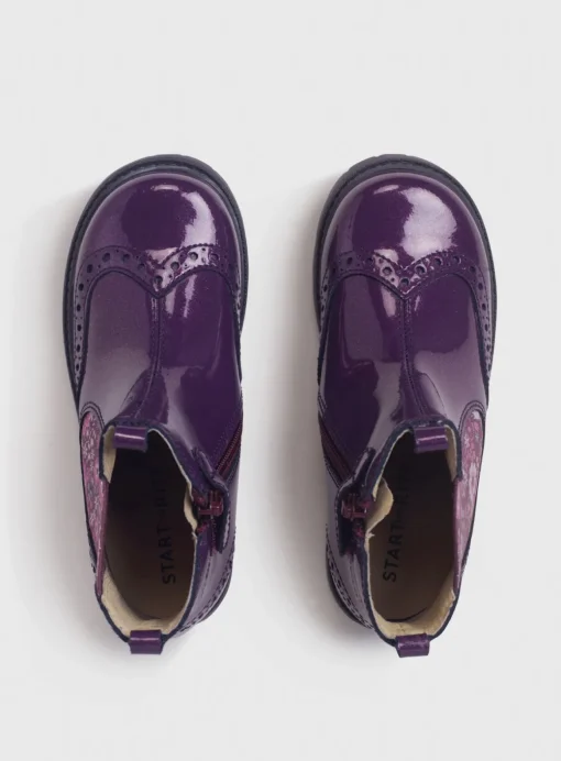 START-RITE Chelsea Brogue Blackcurrant/Floral Glitter Patent Leather Zip Up Boots 1.5