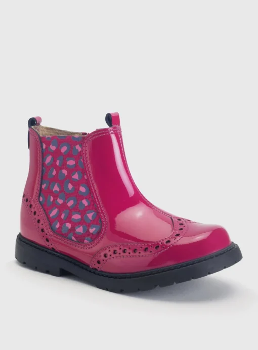START-RITE Chelsea Brogue Cherry Red Patent Leather Zip Up Boots 1