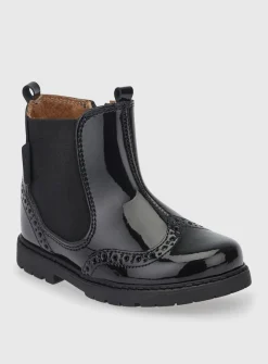 START-RITE Chelsea Brogue Black Patent Leather Zip Up Boots 1