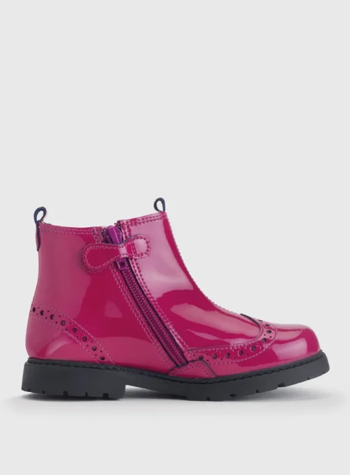 START-RITE Chelsea Brogue Cherry Red Patent Leather Zip Up Boots 1