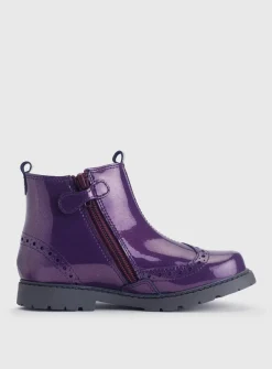 START-RITE Chelsea Brogue Blackcurrant/Floral Glitter Patent Leather Zip Up Boots 1.5