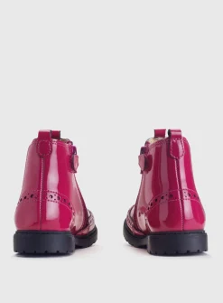 START-RITE Chelsea Brogue Cherry Red Patent Leather Zip Up Boots 1
