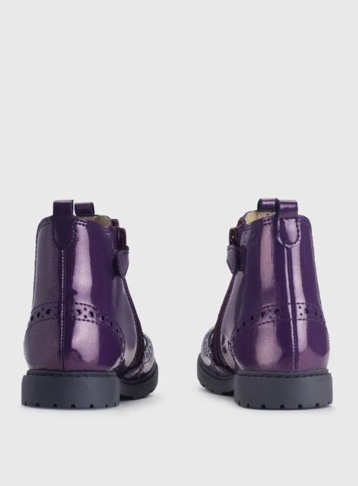 START-RITE Chelsea Brogue Blackcurrant/Floral Glitter Patent Leather Zip Up Boots 1.5