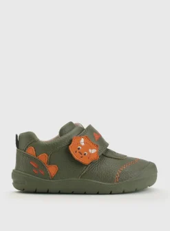 START-RITE Dino Foot Khaki/Orange Leather First Steps Shoes 5.5 Infant