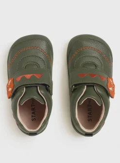 START-RITE Dino Foot Khaki/Orange Leather First Steps Shoes 5.5 Infant
