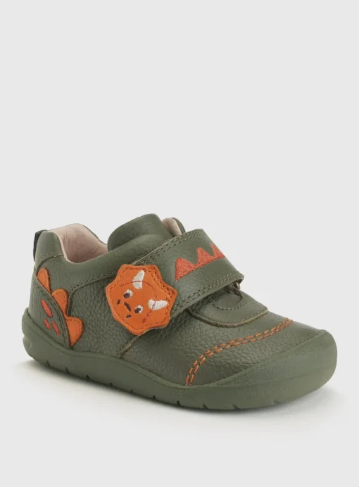 START-RITE Dino Foot Khaki/Orange Leather First Steps Shoes 5.5 Infant