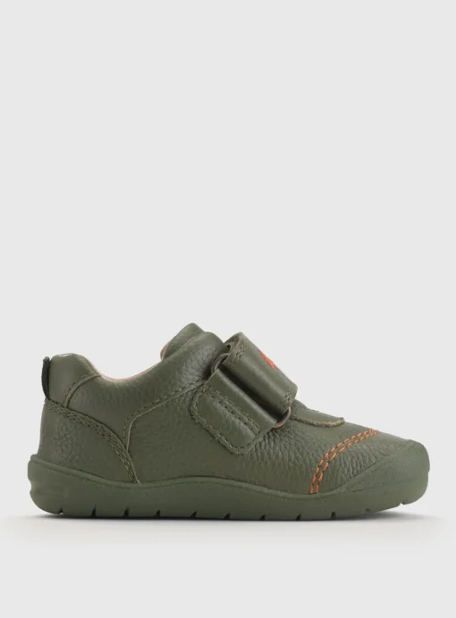 START-RITE Dino Foot Khaki/Orange Leather First Steps Shoes 5.5 Infant