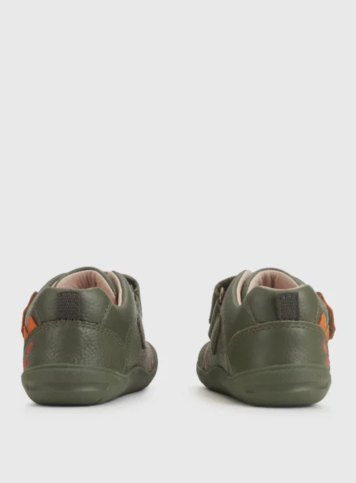 START-RITE Dino Foot Khaki/Orange Leather First Steps Shoes 5.5 Infant