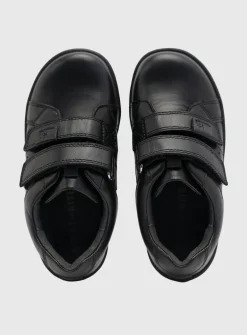 START-RITE Explore Black Leather Double Rip Tape School Shoes 8 Infant