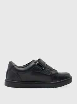 START-RITE Explore Black Leather Double Rip Tape School Shoes 8 Infant