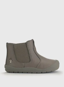 START-RITE First Chelsea Taupe/Mushroom Leather Zip Up Boots 4 Infant